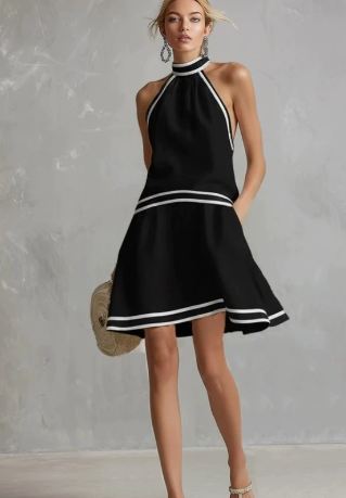 FJØRNA linen sleeveless mini evening dress with elegant design, perfect for stylish occasions and summer events.