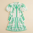 FJØRNA puff sleeve button-front top and A-line mini skirt matching set with band collar, stylish 2-piece outfit.