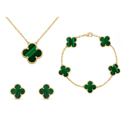 Linnea | Timeless Clover 3-in-1 Stainless Steel Jewelry Set: Necklace, Bracelet, and Earrings