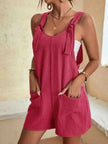 FJØRNA Daisy women's casual romper shorts with pockets, featuring a relaxed fit and stylish design, shown on a model.