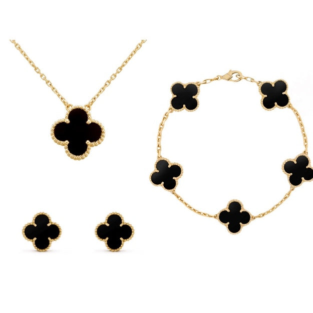 Frida | Clover Jewellery Set Elegant 3-Piece Stainless Steel Necklace, Bracelet and Earrings