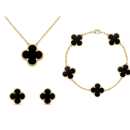 Linnea | Timeless Clover 3-in-1 Stainless Steel Jewelry Set: Necklace, Bracelet, and Earrings