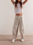 FJØRNA women's cotton pull-on jeans, casual pants with a comfortable fit, shown in a natural pose on a plain background.