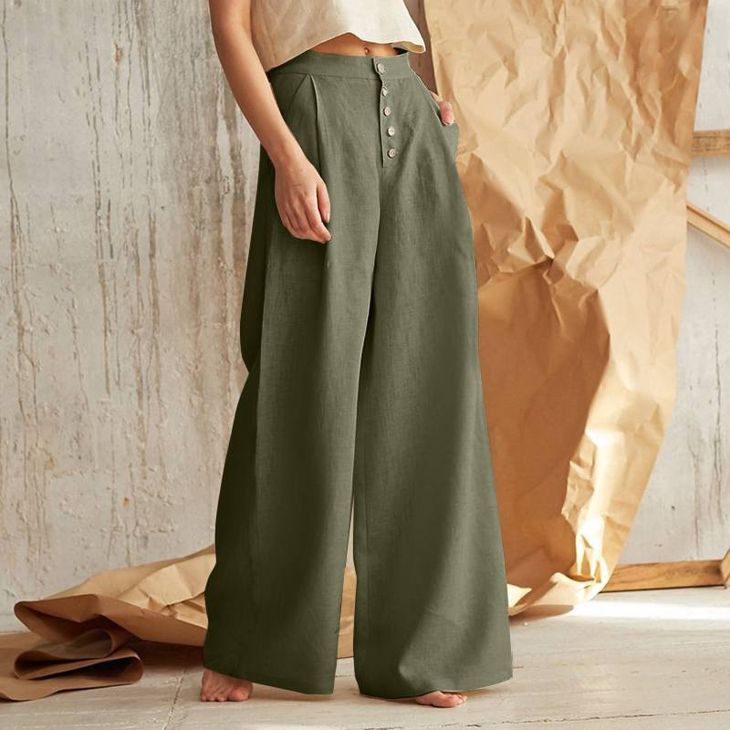 FJØRNA women's knit wide-leg trousers with elastic waist, soft and comfortable pants for casual or stylish wear.