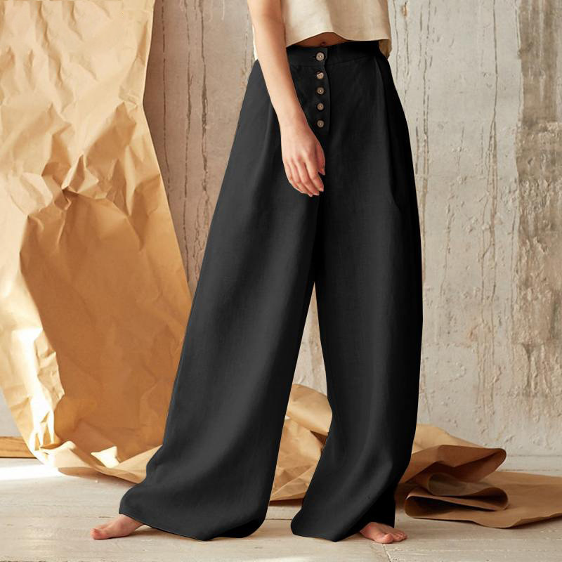 FJØRNA women's knit wide-leg trousers with elastic waistband, soft fabric, and relaxed fit, suitable for casual wear.