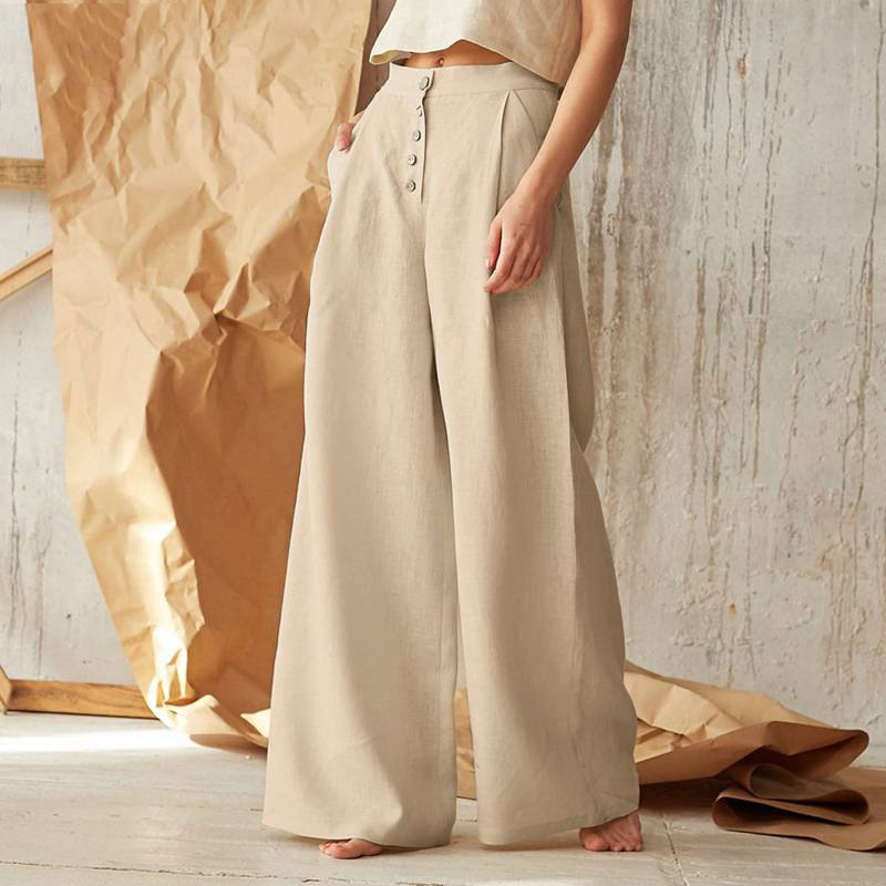 FJØRNA women's knit wide-leg trousers with elastic waistband, soft and comfortable knit fabric, stylish for casual wear.