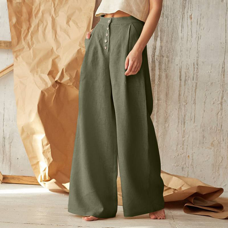 FJØRNA women's knit wide-leg trousers with elastic waist, soft fabric, and relaxed fit for comfortable stylish wear.