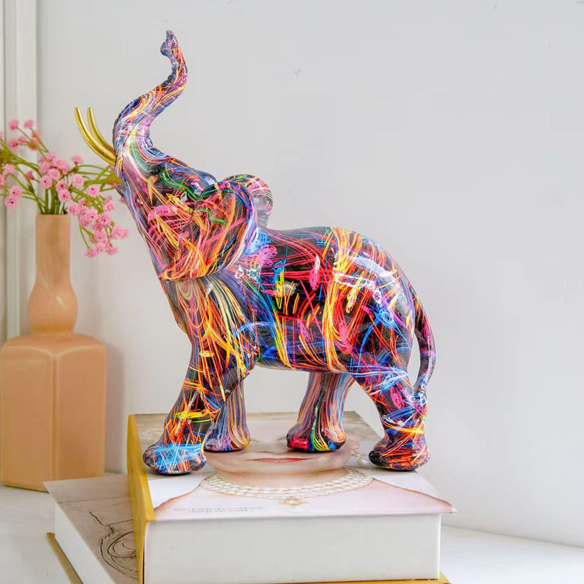 Eye-Catching Artistic Elephant Statue with Graffiti Design