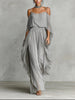 FJØRNA women's summer two-piece chiffon off-shoulder co-ord set featuring a stylish and breathable design for warm weather.
