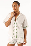 FJØRNA linen blend co-ord set for women with stylish tops, featuring a relaxed fit and soft fabric in a neutral color.