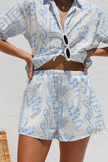 FJØRNA linen blend co-ord set for women featuring stylish tops with a relaxed fit and natural fabric texture.