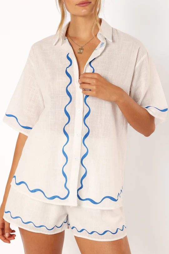 FJØRNA linen blend co-ord set for women featuring stylish matching tops, perfect for casual wear.