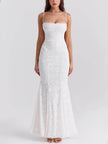 FJØRNA three-dimensional burnt fishtail women's maxi dress for summer, featuring a flowing design and intricate pattern.