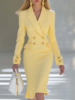 Yellow Knit V-Neck Midi Dress | Evening Dress