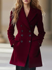 Wine red high-waist wool coat with lapel collar for women, stylish and warm, by FJØRNA.