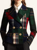 Green plaid wool blazer for women by FJØRNA, double-breasted design with lapels and tailored fit.