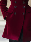 Wine red high-waist wool coat with lapel collar for women, featuring a tailored fit and stylish design by FJØRNA.