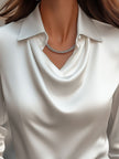 Elegant White Satin Blouse with Draped Neckline