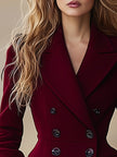 Wine red high-waist wool coat for women with lapel collar, stylish and warm, by FJØRNA, shown on a model.