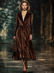 Velvet Leopard Print Midi Dress | Evening Dress