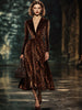 Velvet Leopard Print Midi Dress | Evening Dress