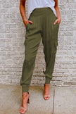 FJØRNA women's high-waist cargo jogger pants with relaxed fit, lightweight summer fabric, and practical pockets.
