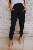 FJØRNA women's high-waist lightweight cargo pants with relaxed fit, multiple pockets, perfect for summer casual wear.