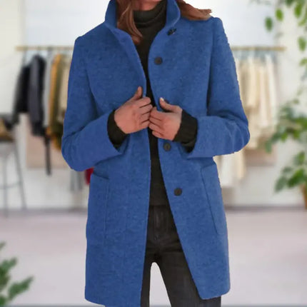 Freya | Vintage-Inspired Solid Vegan Wool Jacket with Stand-Up Collar