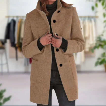 Freya | Vintage-Inspired Solid Vegan Wool Jacket with Stand-Up Collar