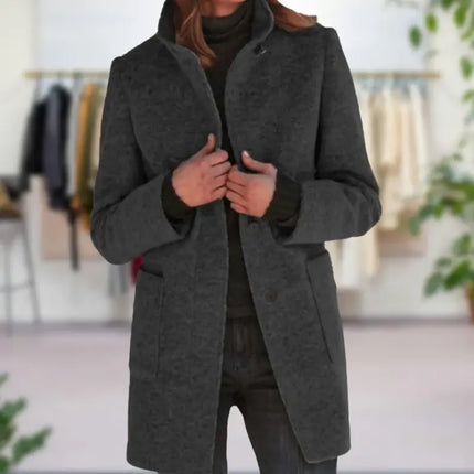 Freya | Vintage-Inspired Solid Vegan Wool Jacket with Stand-Up Collar