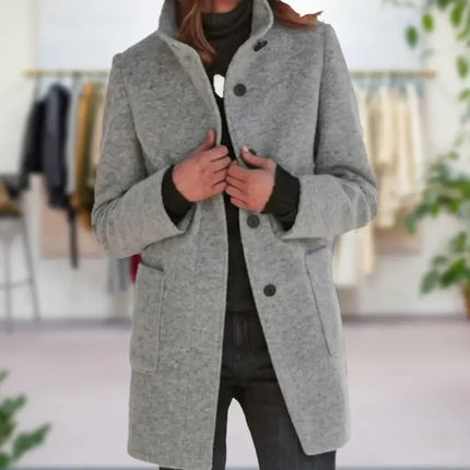 Freya | Vintage-Inspired Solid Vegan Wool Jacket with Stand-Up Collar