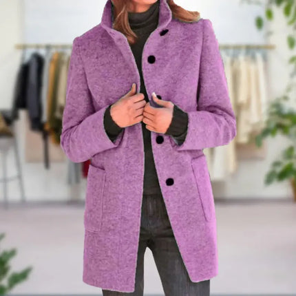 Freya | Vintage-Inspired Solid Vegan Wool Jacket with Stand-Up Collar