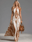 Off-White Chiffon Halter Neck Maxi Dress | Casual Dress
