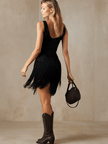 Black Faux Suede V-Neck Mini Dress | Casual Dress