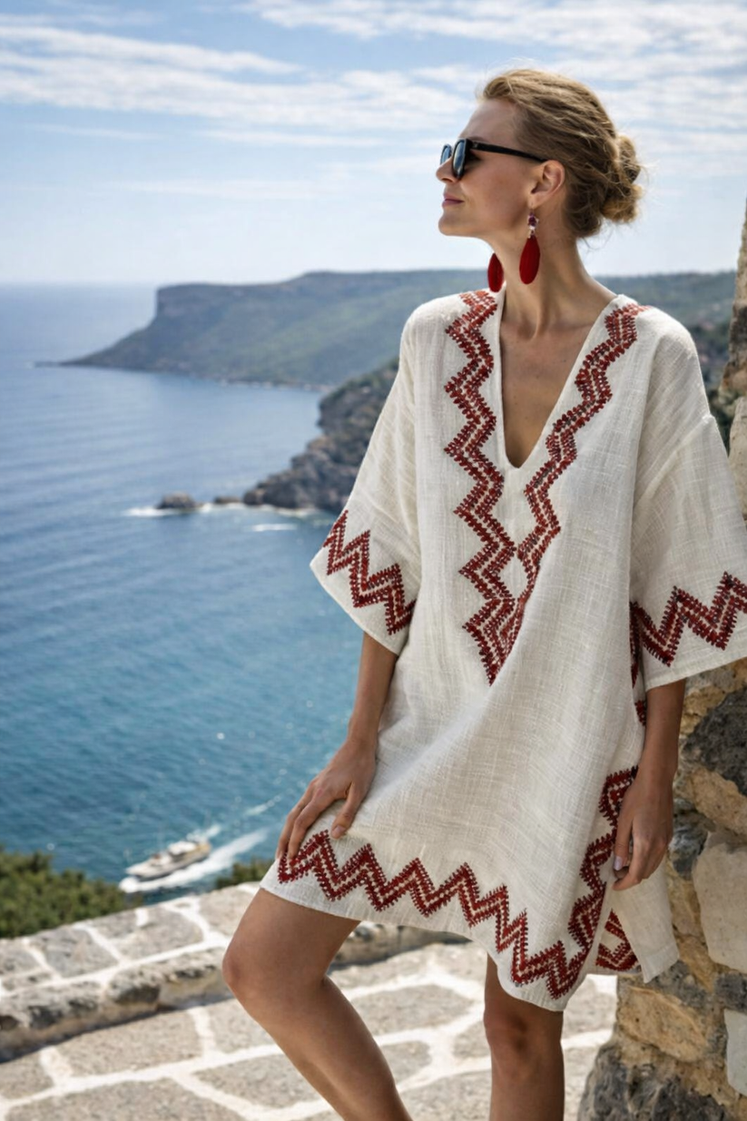 Women's loose fit summer beach dress by FJØRNA, lightweight and casual, shown in a relaxed fit perfect for warm weather.