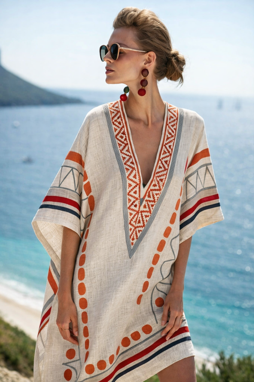 Women's loose fit summer beach dress by FJØRNA, lightweight, short-sleeved, perfect for warm weather and casual outings.