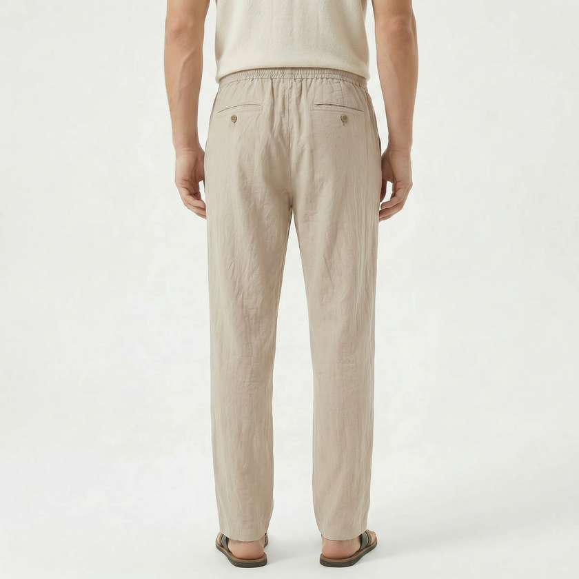 Men's FJØRNA linen drawstring trousers, lightweight and breathable men's pants with elastic waistband and relaxed fit.