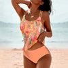 FJØRNA summer high waist print bikini for women, featuring colorful floral pattern and adjustable straps, suitable for beach or pool.