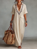 Red Linen Embroidered Maxi Dress For Women