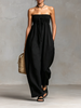 Women’s linen blend strapless jumpsuit by FJØRNA featuring loose fit, tie closure, and stylish pant design.
