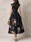FJØRNA elegant satin midi dress with keyhole collar and pleated bodice, women's fashion dress in a sophisticated style