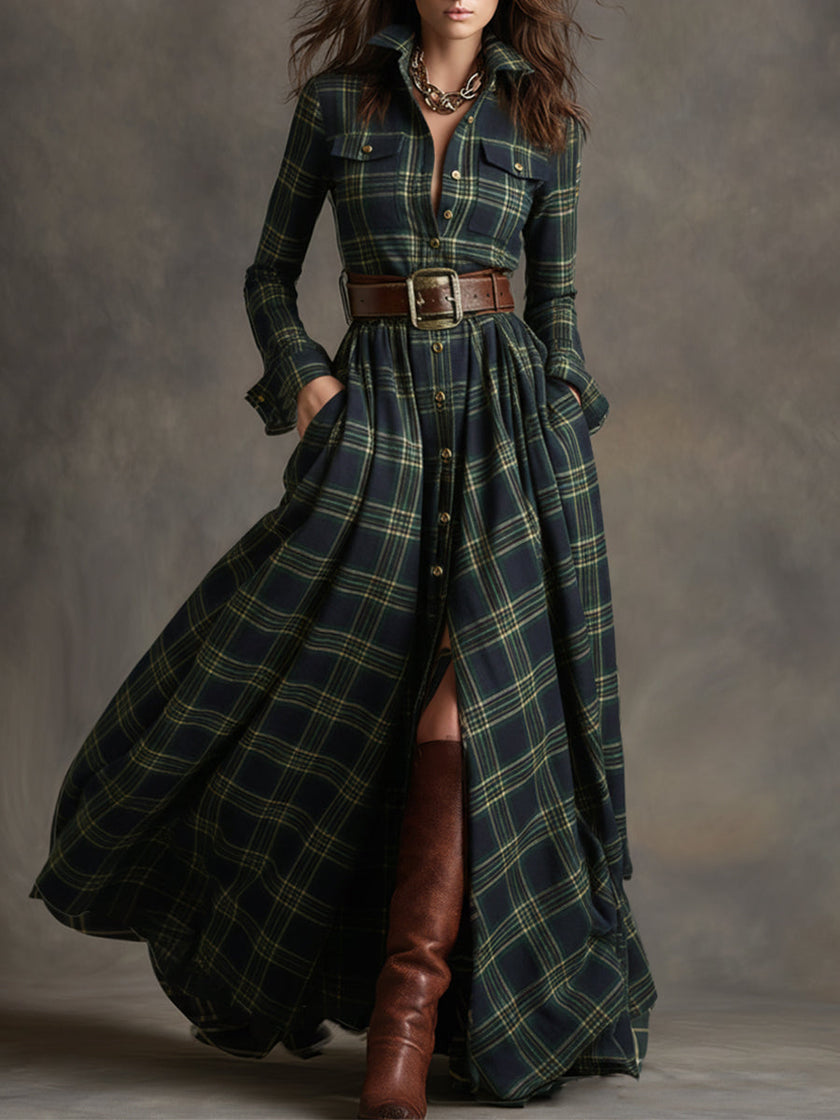 FJØRNA brown maxi dress featuring a casual, flowy design with long sleeves and a relaxed fit, perfect for everyday wear.