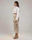 FJØRNA sequin bodycon midi skirt for women, high-waist design, elegant evening fashion with shimmering sequins.