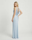 Satin maxi dress for women by FJØRNA featuring a cowl neck, sleeveless design, and bodycon fit in a sleek, elegant style.