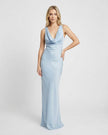 FJØRNA satin maxi dress for women with cowl neck, sleeveless bodycon design, elegant long dress for formal occasions