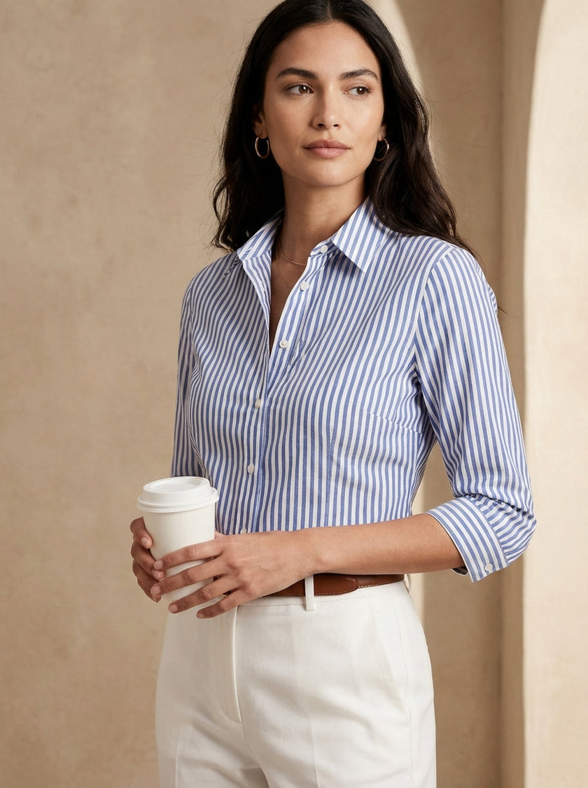 Cotton Striped Button-Down Shirt Women