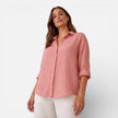 FJØRNA women's linen cotton blend shirt with a relaxed fit, breathable fabric, perfect for summer casual wear.