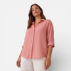 FJØRNA women's linen cotton blend shirt with a relaxed fit, breathable fabric, perfect for summer casual wear.