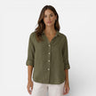 Women's linen cotton blend shirt by FJØRNA, relaxed summer fit, lightweight and breathable, shown in natural linen fabric.