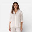 Women's linen cotton blend shirt by FJØRNA, relaxed fit, breathable summer shirt with short sleeves and casual style.